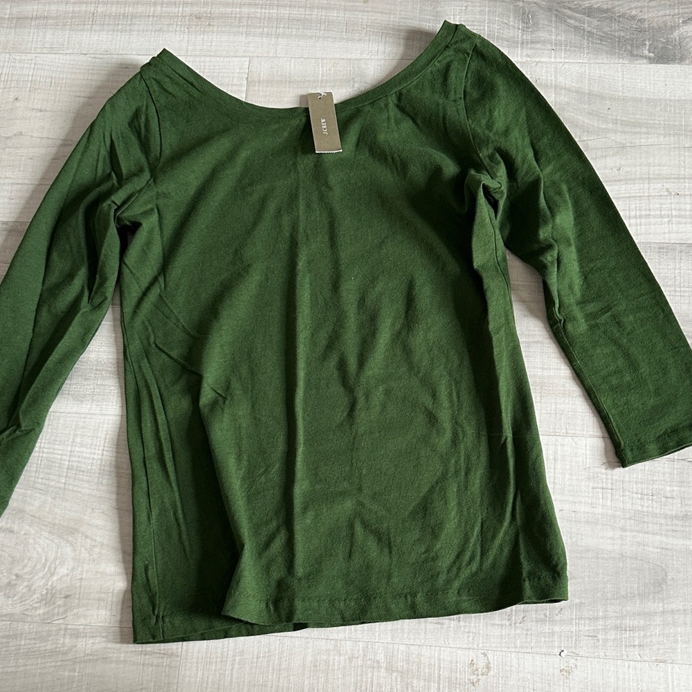 NWT Size XS J. Crew 3/4 Sleeve Green Top